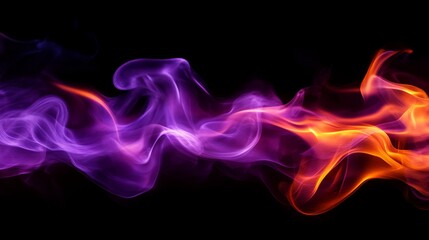 Poster - Flames dance in hues of purple and orange, creating an enchanting blend against the dark backdrop, highlighting the beauty of fire's movement and color