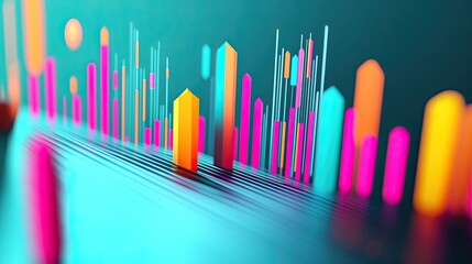 Wall Mural - Vibrant digital view showcasing colorful graphs and charts on a teal background, perfect for data presentations and business insights, with a contemporary aesthetic.