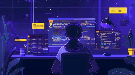 Poster - A digital workspace where existing code is being restructured and optimized, visualized through clean, organized code snippets and improved performance metrics without altering external behavior