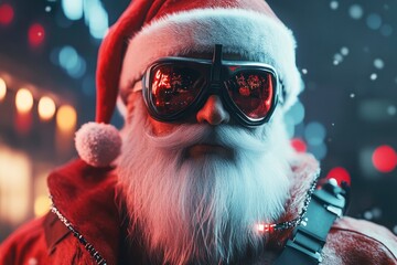 Wall Mural - Cyberpunk style portrait of Santa Claus. 3D Rendering with generative ai