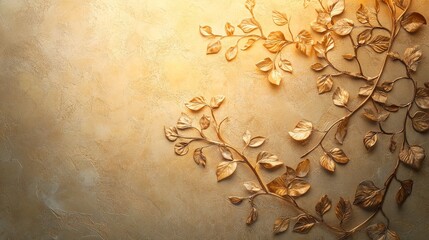 Poster - A beautifully decorated wall features intricate vine patterns, softly lit to highlight the detailed leaves. The warm lighting creates a cozy atmosphere