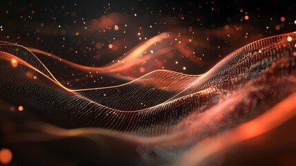 Poster - Geometric forms and flowing data lines intersect in a dark space, creating an abstract AI design that glows with a soft, thankful light.
