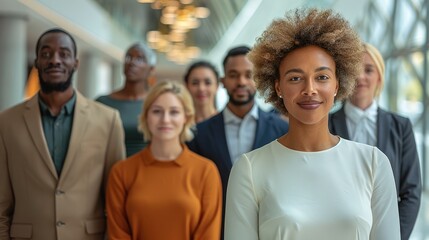 Aufkleber - A diverse group of people standing together in a bright, modern space. The group of business people. Generative AI.