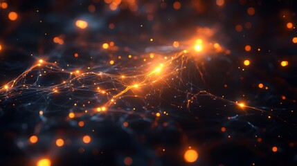 Poster - An abstract representation of an AI neural network in a dark void, with glowing, pulsating nodes symbolizing knowledge and gratitude.