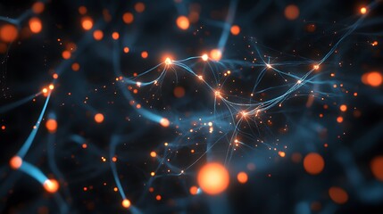 Poster - An abstract representation of an AI neural network in a dark void, with glowing, pulsating nodes symbolizing knowledge and gratitude.