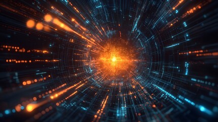 Aufkleber - Abstract lines of flowing code create a glowing AI symbol in the center of a dark, endless space, with light gently emitting gratitude and progress.