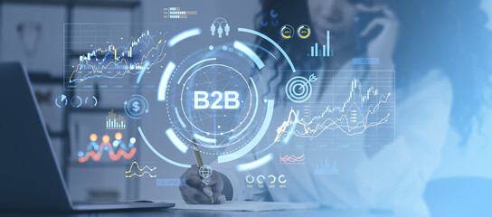 Poster - Digital representation of B2B business with charts, graphs, and