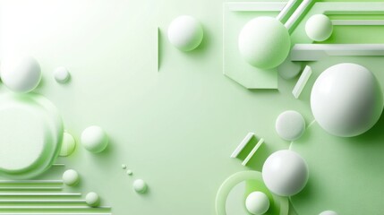 Poster - Abstract green 3D background with geometric shapes and layered textures, offering a modern and dynamic visual space