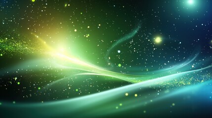 Poster - Abstract green cosmic background with vibrant star fields and interstellar patterns, creating a visually engaging and expansive design