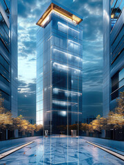 Aufkleber - An elevator that runs throughout the building. Generative AI.