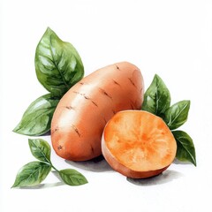 Wall Mural - Simple watercolor sweet potato, isolated on a white background.