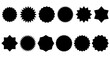 © AA Collection - Circle sticker set. Wavy edge promo black badges. Star burst shape tags for price. Blank sale stickers. Simple silhouette. Flat vintage labels. Vector Graphic illustration.