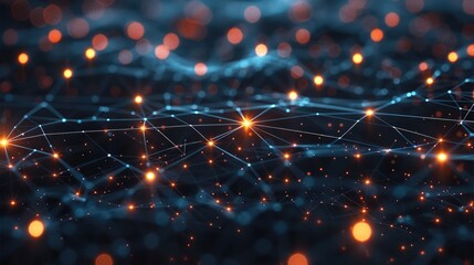 Leinwandbilder - A digital network with nodes and connecting lines glowing in grey, simulating data flow and communications across a digital landscape. Generative AI.