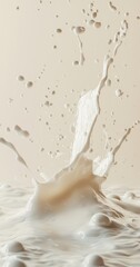 Wall Mural - Milk splash on beige background