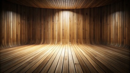 Poster - Empty wooden studio with curved floor and dark lighting