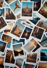 Pile of polaroid photo prints seamless pattern background and wallpaper