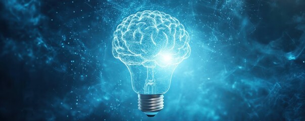Aufkleber - Innovative concept of artificial intelligence with brain-shaped light bulb glowing in a digital network background