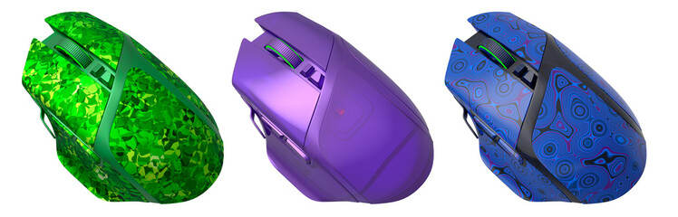 Fototapete - Set of wireless gaming computer mouse isolated on white background with clipping path. 3d render of live streaming gear for cloud gaming and gamer workspace concept