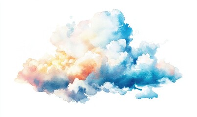 Wall Mural - A watercolor painting of a cloud with a bright orange and blue sky