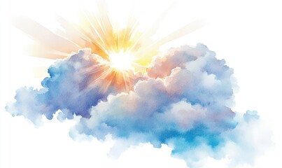 Canvas Print - A painting of a blue sky with a sun shining through the clouds