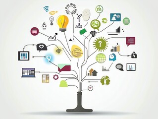 Idea Tree With Business and Technology Icons Marketing , strategy , plan