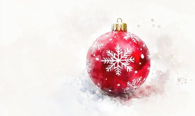 Wall Mural - A red and white snowflake ornament sits on a white background