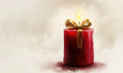 Sticker - A red candle with a gold ribbon on top of it