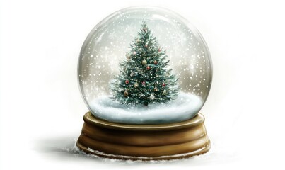 Sticker - A Christmas tree is inside a snow globe