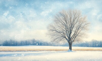 Wall Mural - A tree stands alone in a snow-covered field