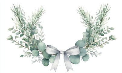 Poster - A wreath of green leaves with a white ribbon