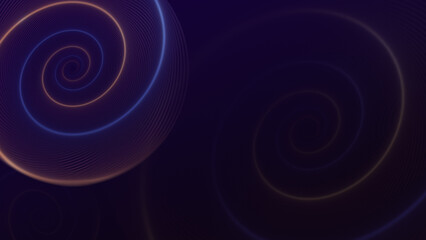 Poster - Glowing orange and blue spirals on dark purple background. Abstract high resolution full frame modern background with copy space.