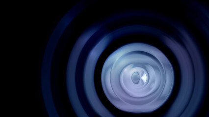 Poster - Pattern of blue and light blue blurry circles with metallic look on black background. Abstract high resolution full frame modern background with copy space.