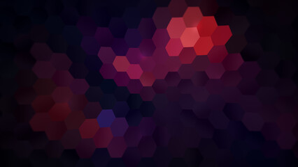 Poster - Bright and dark purple and red colored hexagons, vibrant abstract color gradient background. High resolution full frame modern background with copy space.