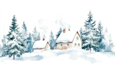 Wall Mural - A house with a chimney and a white roof is surrounded by trees