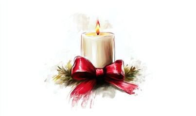 Wall Mural - A candle is lit in a red ribbon