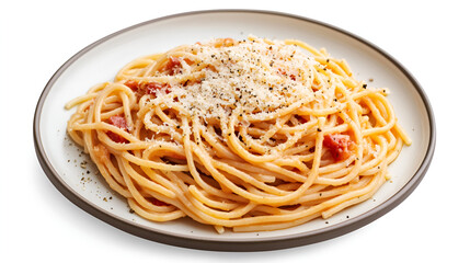 Sticker - Plate of spaghetti carbonara with grated Parmesan and pepper water color, isolated on white background