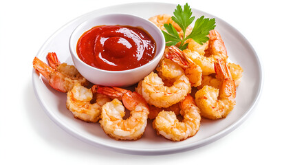 Wall Mural - Plate of shrimp tempura with dipping sauce water color, isolated on white background