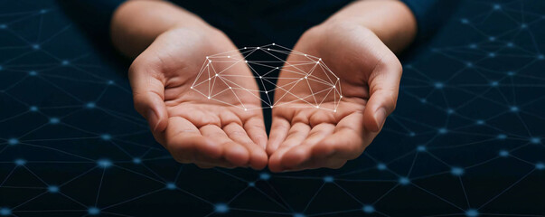 Poster - Hands are open and positioned to symbolize exchange of goods and ideas, representing network of connections and collaboration in digital world