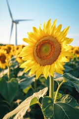 Field of Sunflowers and Wind Turbine