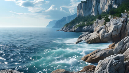 Wall Mural - Stunning View of Rocks and Cliffs by the Ocean