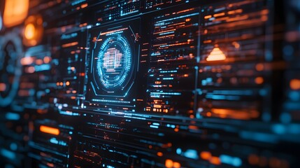 Poster - A close-up of a digital screen showing an AI takeover, with dark tones and bright flashes of data creating a sense of thrilling fear.