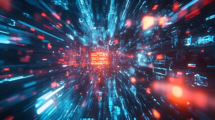 Aufkleber - An abstract depiction of an AI system gaining control of a digital network, with intense bright lights and cryptic symbols creating a sense of fearful excitement.