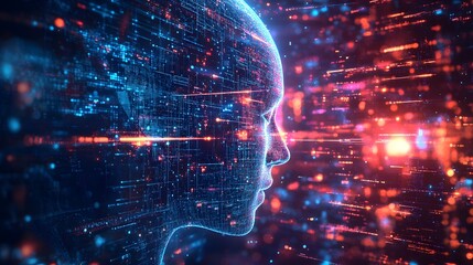 Aufkleber - An abstract illustration of a massive AI entity taking control of digital data streams, with dark tones and bright flashes of light creating a sense of fear and excitement.