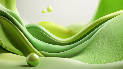 Wall Mural - Green 3D design with layered textures and soft shadows, creating a visually interesting and polished backdrop