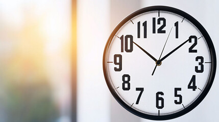 Poster - Modern clock face with numbers, showcasing minimalist design and clear visibility. soft light in background adds serene atmosphere to scene