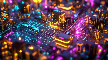 Poster - An exciting, colorful diorama of machine learning infrastructure with dynamic data streams connecting neural network models, glowing brightly to symbolize innovation.