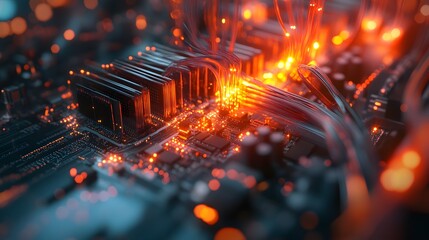 Poster - A photo of a miniature AI infrastructure model with glowing data cables and servers, creating a sense of excitement and innovation in machine learning.