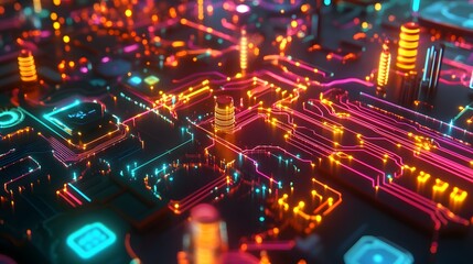 Poster - An exciting, colorful diorama of machine learning infrastructure with dynamic data streams connecting neural network models, glowing brightly to symbolize innovation.