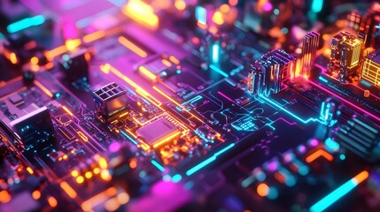 Poster - A vibrant diorama illustration of interconnected machine learning systems, glowing with dynamic colors and representing the excitement of AI-driven innovation.