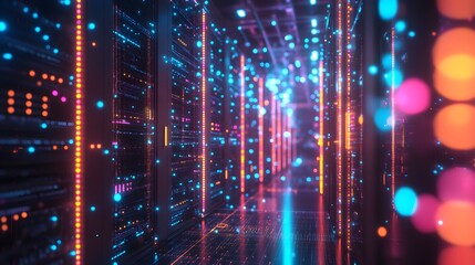 Poster - A photo of a futuristic, miniature machine learning infrastructure with glowing data paths and servers, symbolizing the excitement and innovation of AI technology.
